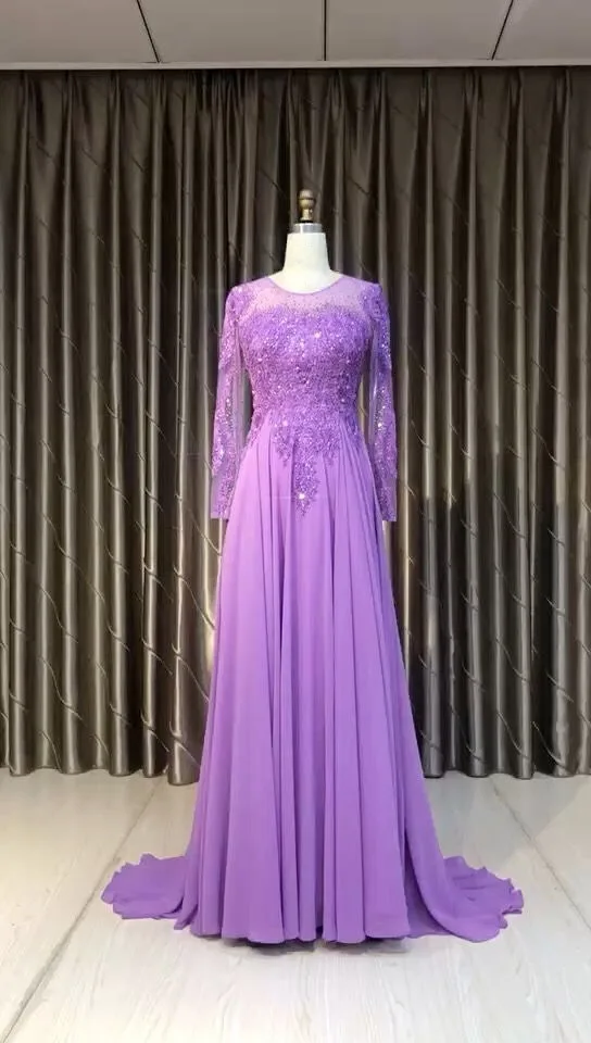 robe de soirée en mousseline violette