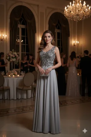 Robe de soirée mousseline et broderies RC-66