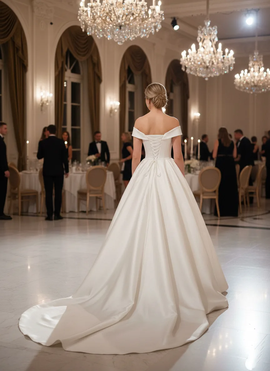 Robe de mariée princesse satin luxe – col bateau intemporel – Image 2