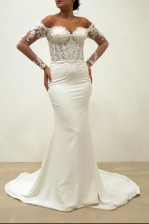 robe de mariée sirène dentelle et manche longue