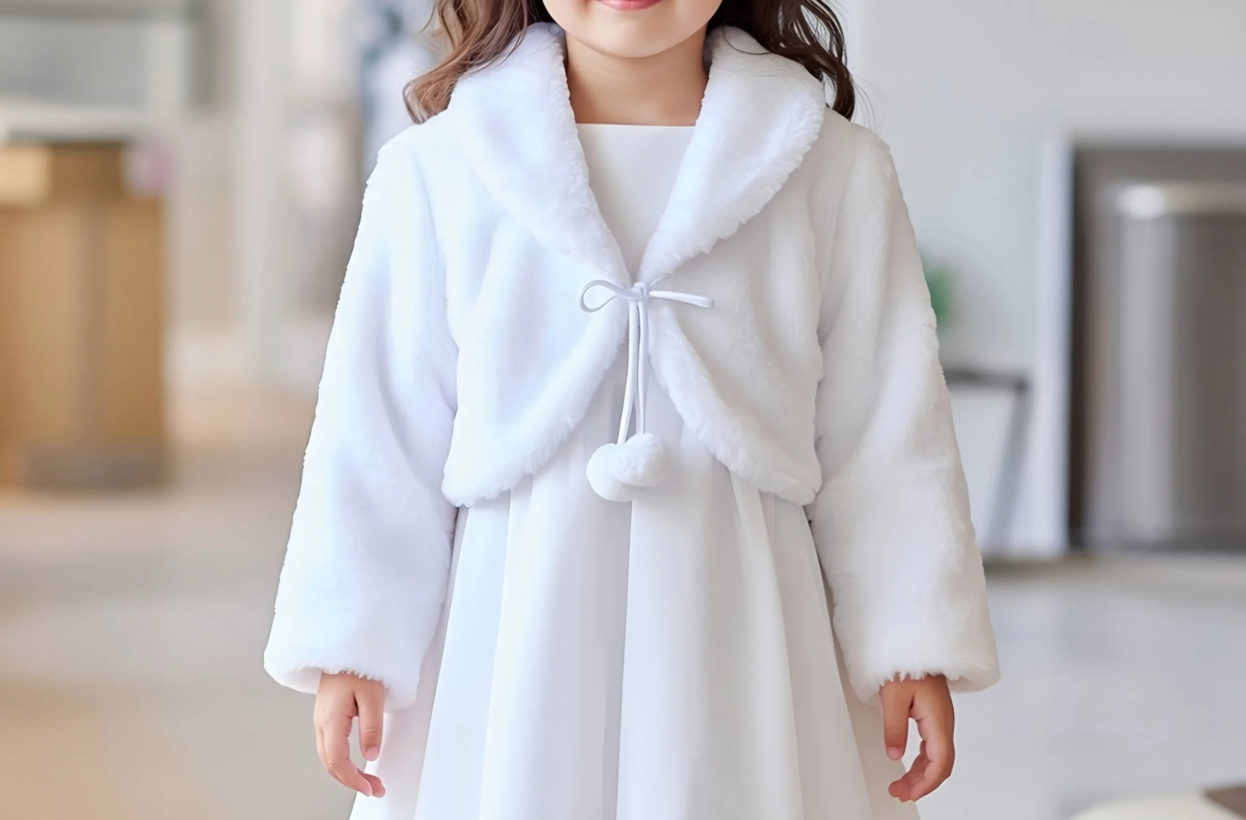 boléro enfant blanc, fausse fourrure