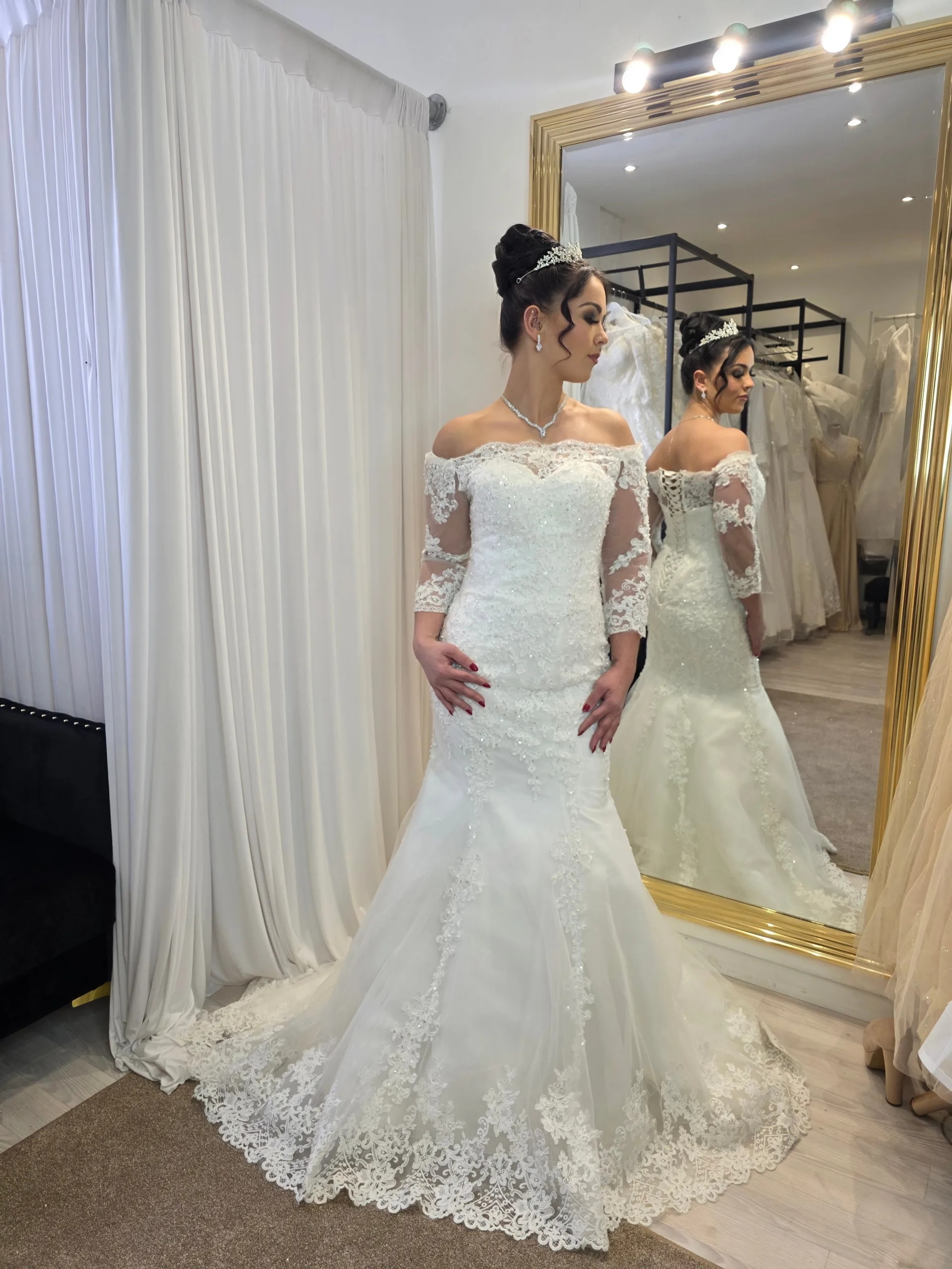 robe sirène col coeur off shoulder