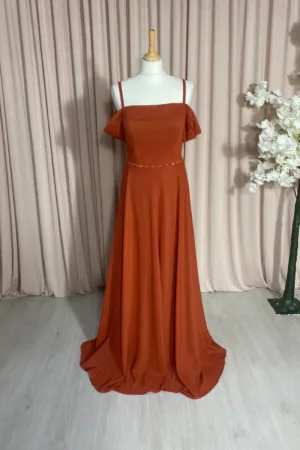 robe teracota longue fluide épaule dégagées