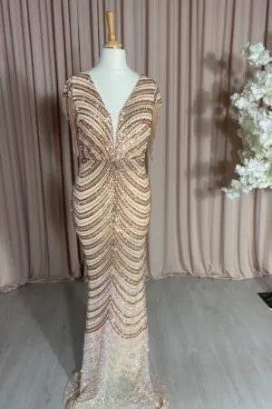 robe champagne perlée style art déco