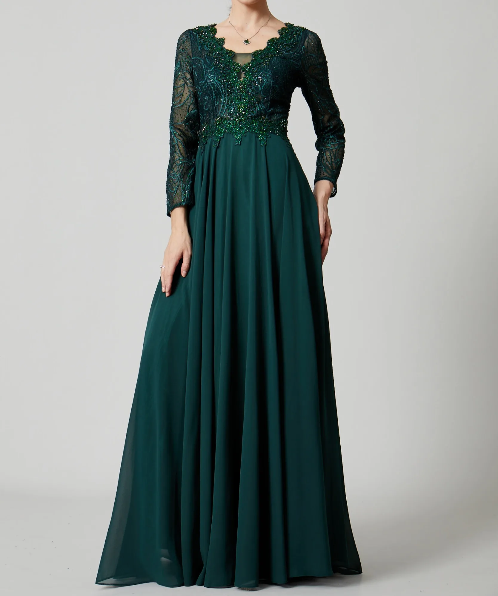 Robe longue en mousseline avec dentelle brodée – Image 6