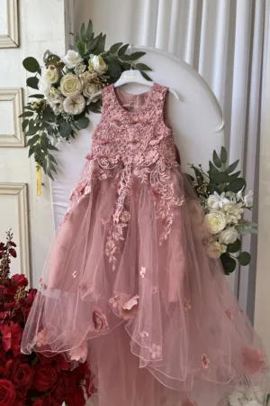 robe de cérémonie fille rose poudré