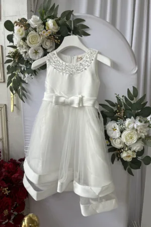 robe blanche cérémonie fille tulle et perle